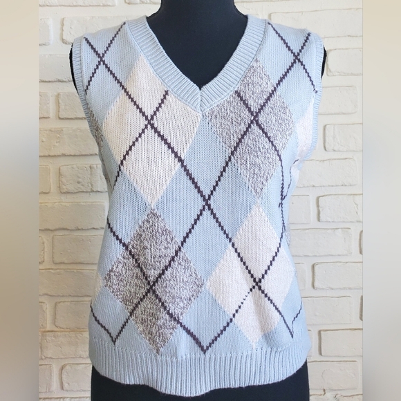 Sincerely Jules Argyle Checkered Cropped Knit Sweater Vest Size Medium NWT - Picture 10 of 10